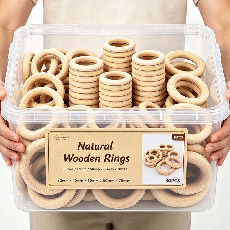 Wood Ring Blank - 未完成の木製リング、滑らかな天然木製リング、クラフトDIY用木製フープ、ジュエリーオーナメント、コネクター、ジュエリー製作用